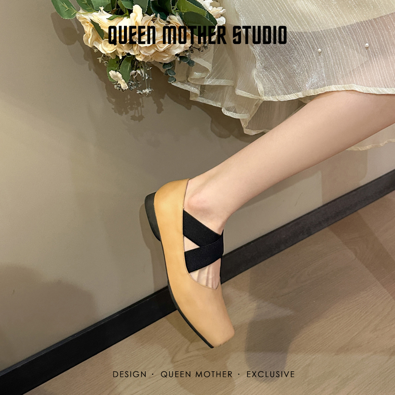 【特价福利】UMA真皮方头芭蕾舞鞋女平底新中式复古风玛丽珍单鞋
