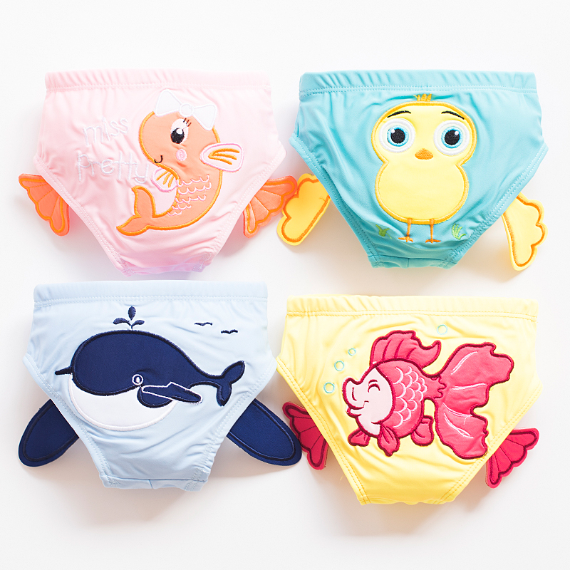 婴儿泳裤可洗小童婴幼儿宝宝男三角防便尿卡通速干可爱女宝宝裤子