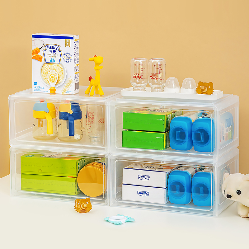 整理箱收纳盒辅食工具防尘储物柜收纳箱透明奶粉宝宝玩具婴儿奶瓶