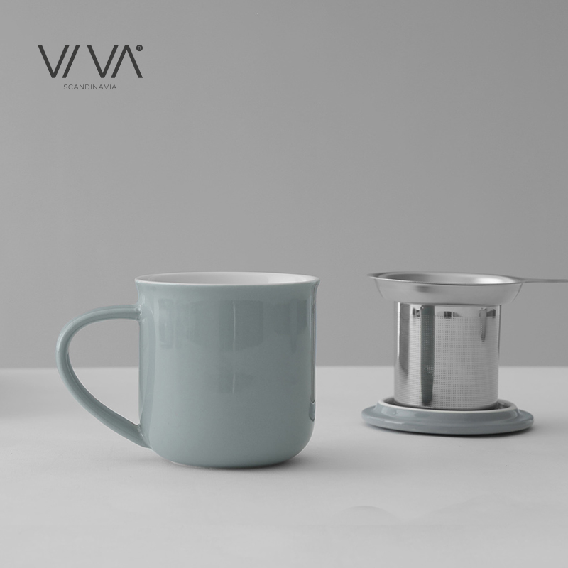丹麦VIVA  极简系列带把平衡杯北欧中号带茶漏泡茶杯子茶具380ml