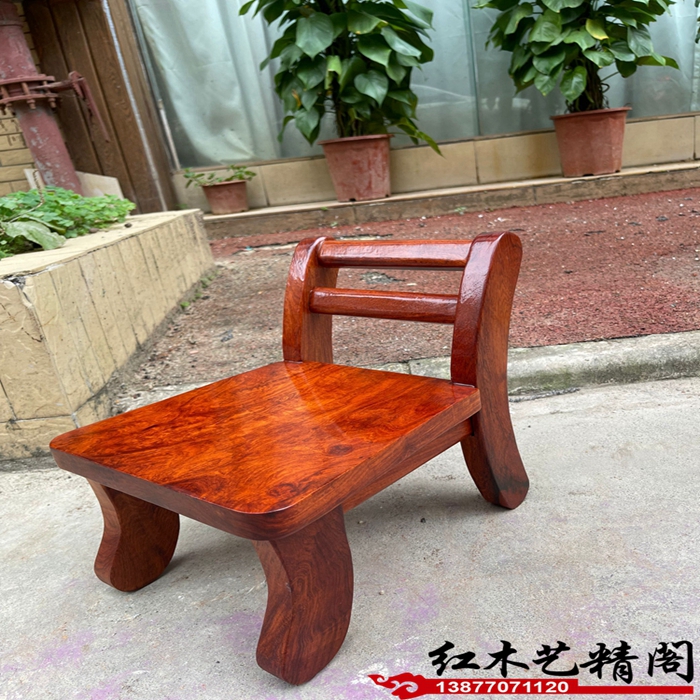 红木家具缅甸花梨木儿童矮凳靠背小椅子大果紫檀实木门口换鞋凳子