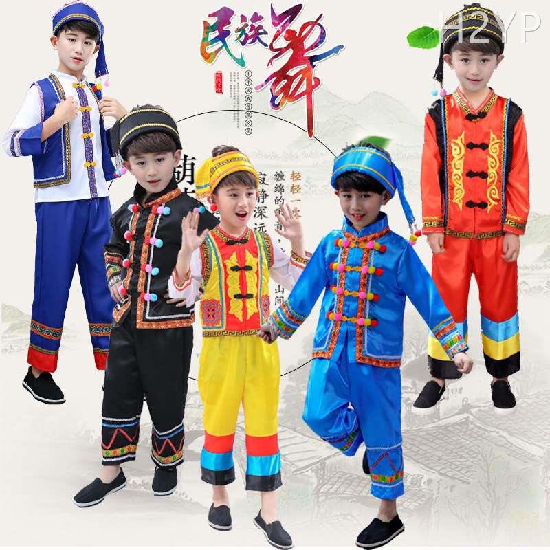 男儿童云南傣族舞蹈服竹林深处月光下的凤尾竹葫芦丝演出服装壮族