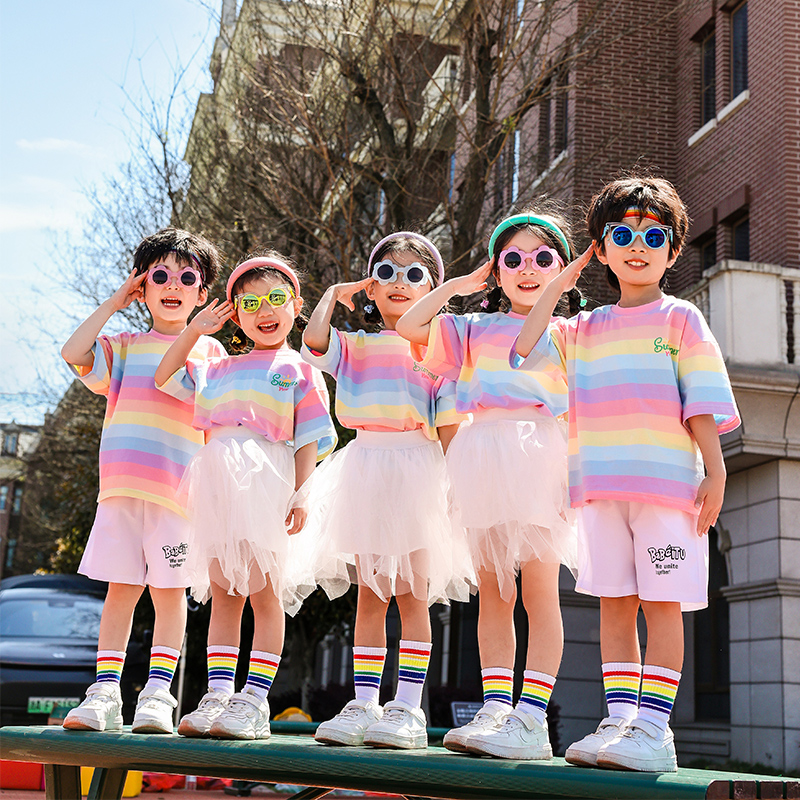 六一演出服儿童啦啦队小学生舞蹈合唱表演服装幼儿园朗诵彩虹套装