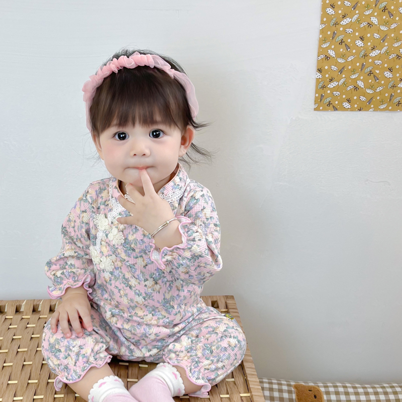 婴儿衣服女宝宝春装连体旗袍公主3个月6满月4百天0春秋8周岁5超萌