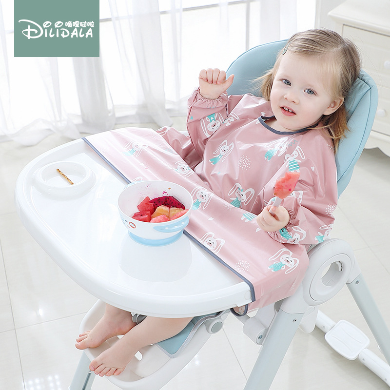 婴儿吃饭神器宝宝防脏水一体式围兜餐椅桌婴儿长袖罩衣自主进食