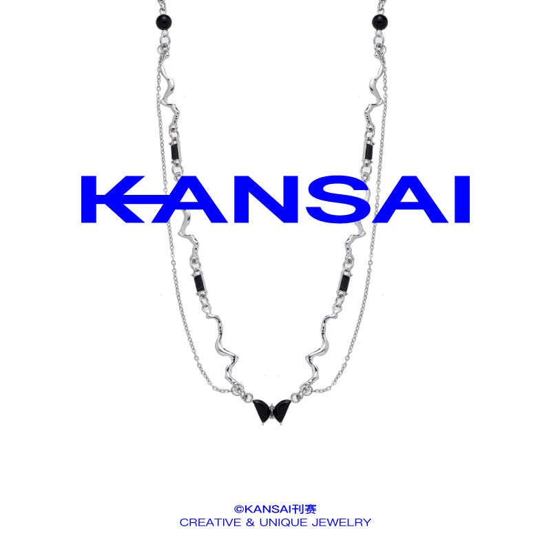 KANSAI波浪黑蝴蝶双层叠戴项链学生设计感个性冷淡风酷黑中性配饰
