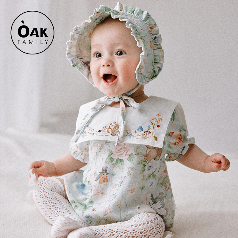 Oak Family婴儿短袖连体衣夏季薄款包屁衣宝宝衣服新生儿满月爬服