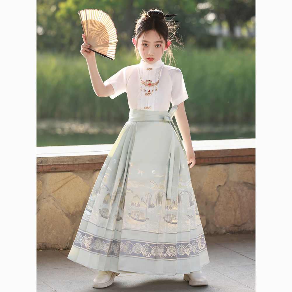 女童高端套装马面裙儿童明制改良汉服超仙演出童装中国风薄款古装