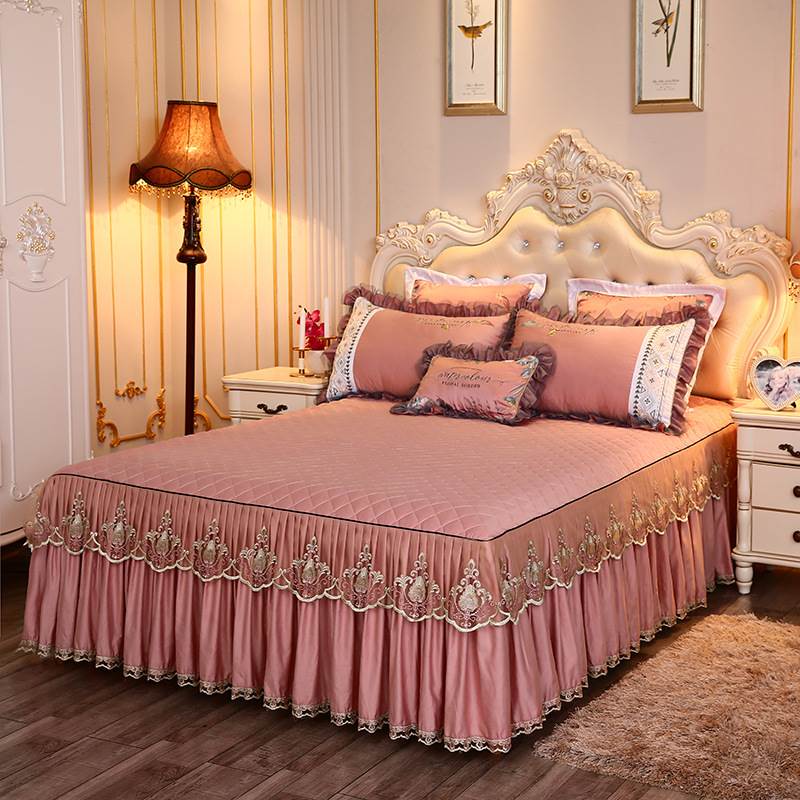 夹棉床裙单件裙式床罩蕾丝花边家用现代简约保护套床套床罩1.5米