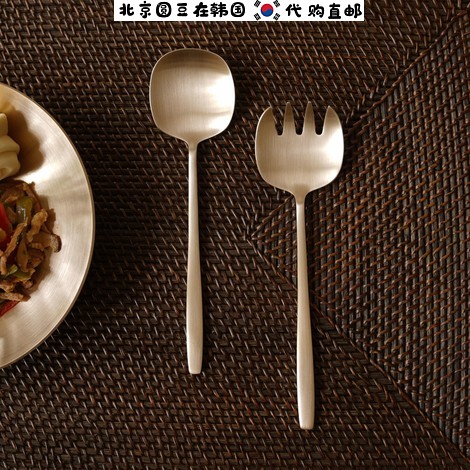 韩国直邮代购高档餐具纯手工黄铜牛排沙拉汤饭上菜勺叉子西餐2个