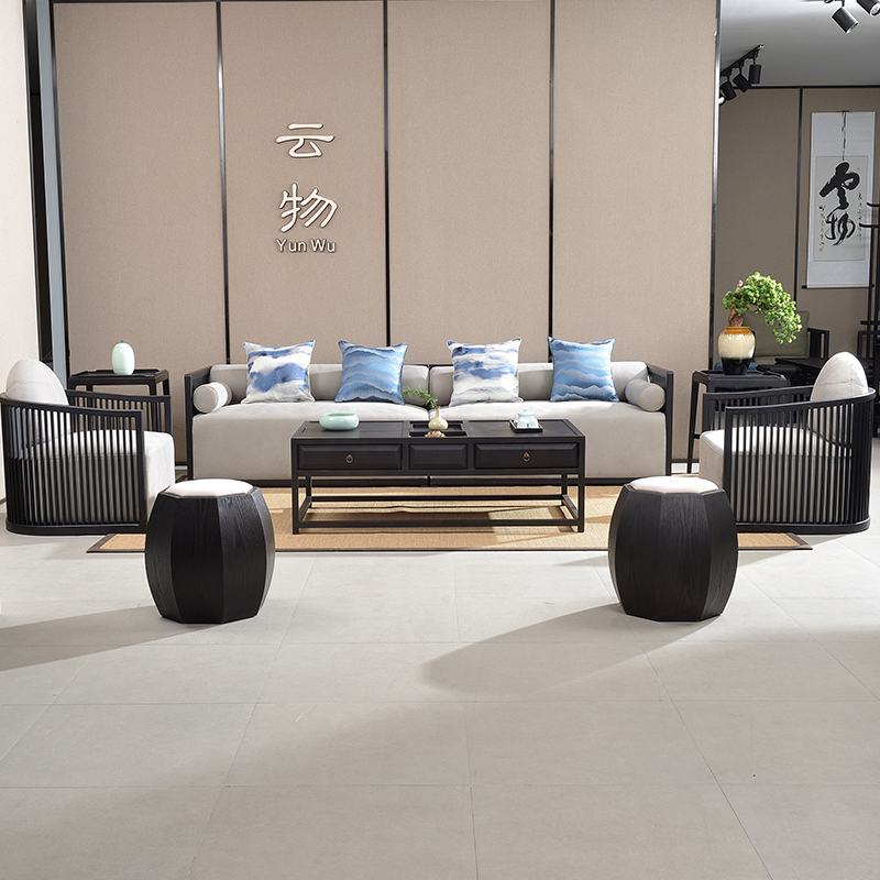 新中式实木禅意现代简约布艺沙发高端别墅会所样板间沙发组合定制