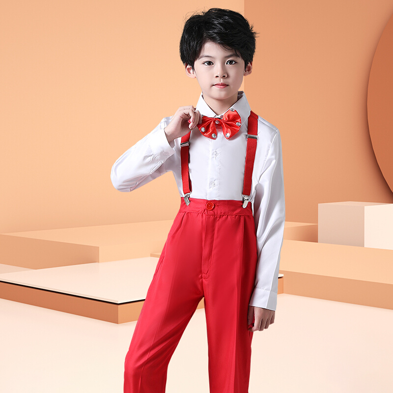 六一儿童演出服红色女童蓬蓬裙表演服中国风服装主持人开门红礼服