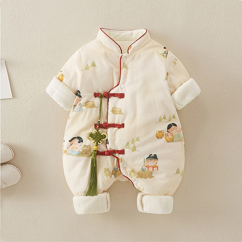 新生儿0-3一6月婴儿和尚服秋冬款加棉衣服龙凤胎男女宝宝连体衣服