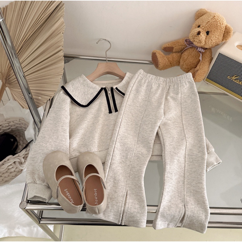 艾乐兔韩版秋季洋气时髦宝宝娃娃领卫衣裤子休闲两件套装
