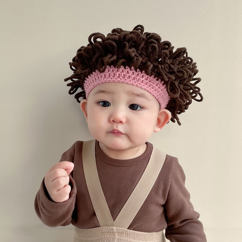 婴儿搞笑帽子宝宝可爱假发帽子网红婴儿童个性头发套男女童卷发帽