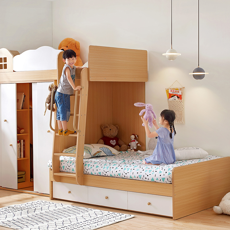 交错式上下床双层床组合床儿童衣帽间高低床子母床上下铺上床下柜
