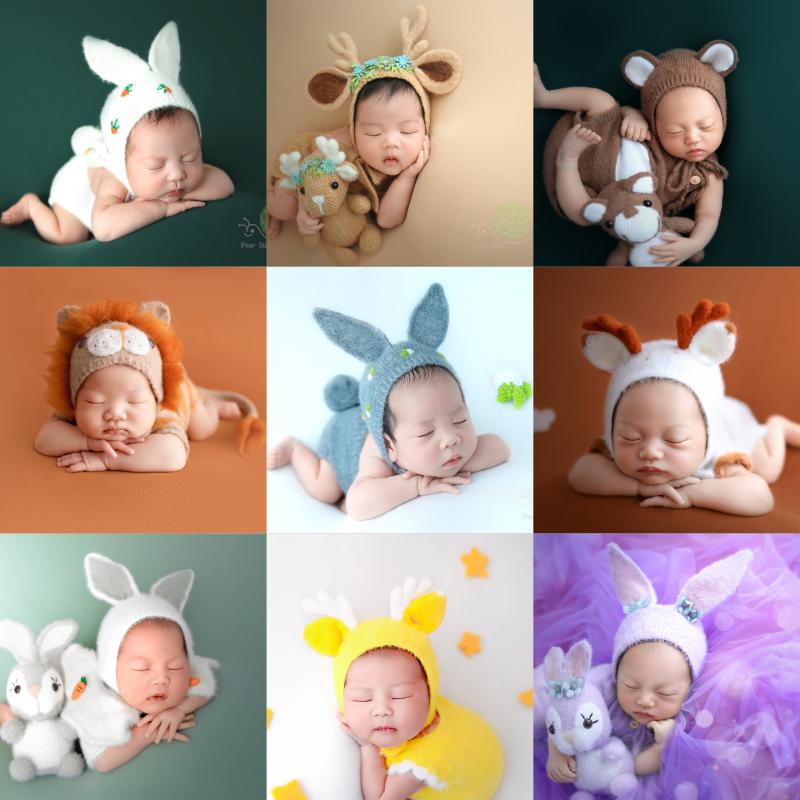 东鹏家新款新生儿满月男女宝宝针织帽子影楼摄影拍照服装婴儿摄影