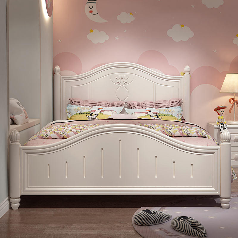 米里梵尔韩式儿童床单人床男孩床卧室储物床实木脚白色女孩公主床
