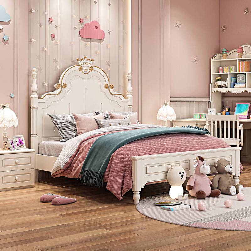 米里梵尔儿童床女孩公主床单人床美式1.5粉色小床少女儿童房家具