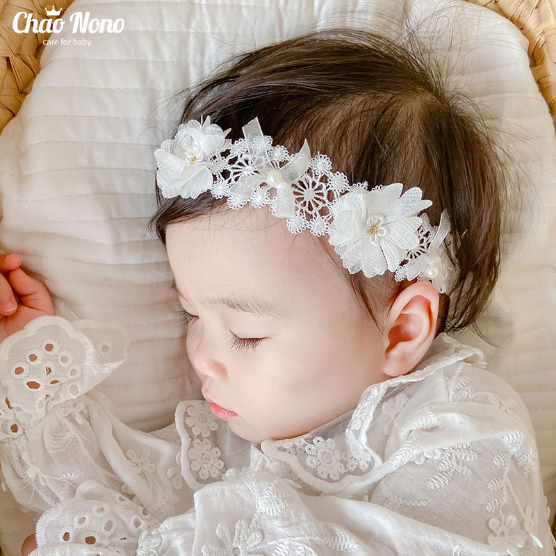 韩版婴儿发带女童公主皇冠百日头饰宝宝弹性不勒头珍珠花朵发饰