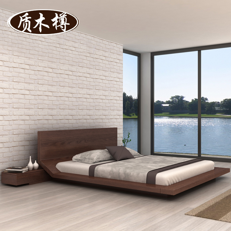 北欧全实木榻榻米床现代简约1.8米双人婚床1.5米带床头柜日式矮床