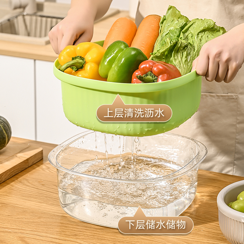 沥水篮厨房家用双层洗菜盆新款客厅水果盘大号收纳滤菜篓洗菜篮子