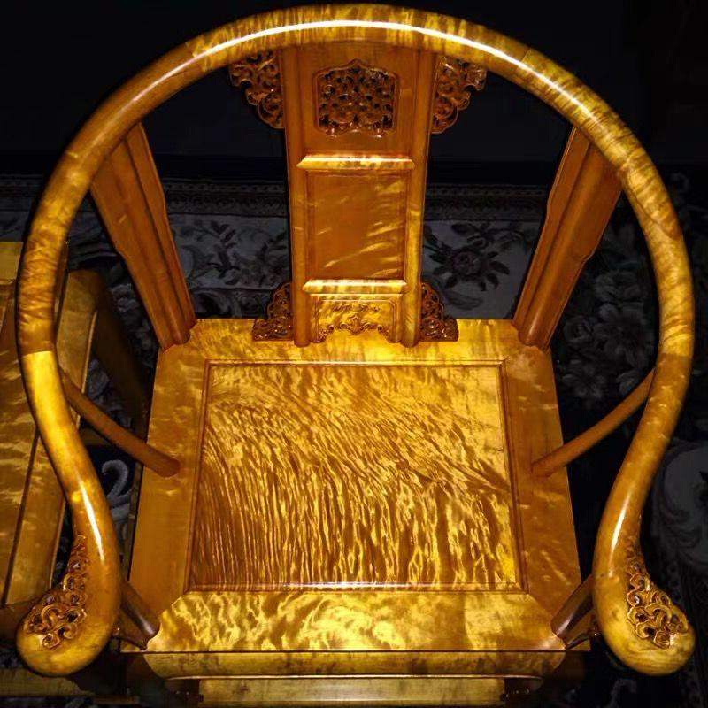 正宗金丝楠木古典家具工艺品摆件皇宫倚三件套圈椅子实木茶几桌仙