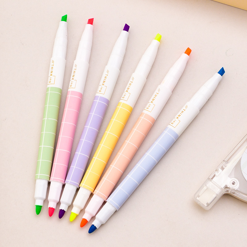 得力s610双头荧光笔6色重点标记笔 可爱卡通创意记号笔圈划标记笔