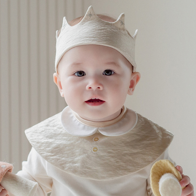 KIDSCLARA韩国婴幼儿围领皇冠发带0-2岁宝宝周岁百日照配饰围嘴