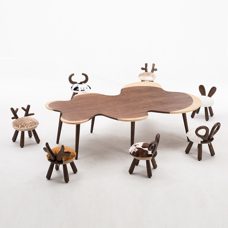 幼儿园休闲创意个性组合儿童玩具长桌子手工宝宝北欧实木学习桌椅