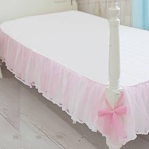 Design-Julliette儿童少女粉色床上用品粉色白色床单夹棉床笠床裙