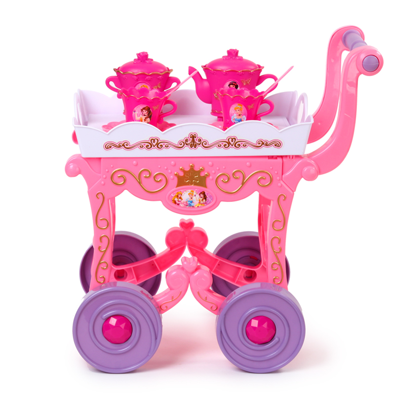 迪士尼公主茶具餐车女孩过家家游戏仿真塑料玩具手推车幼儿园玩具