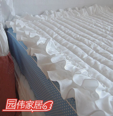 韩式新款四件套床垫白色木耳边双层荷叶边夹棉绗缝床垫床品配件
