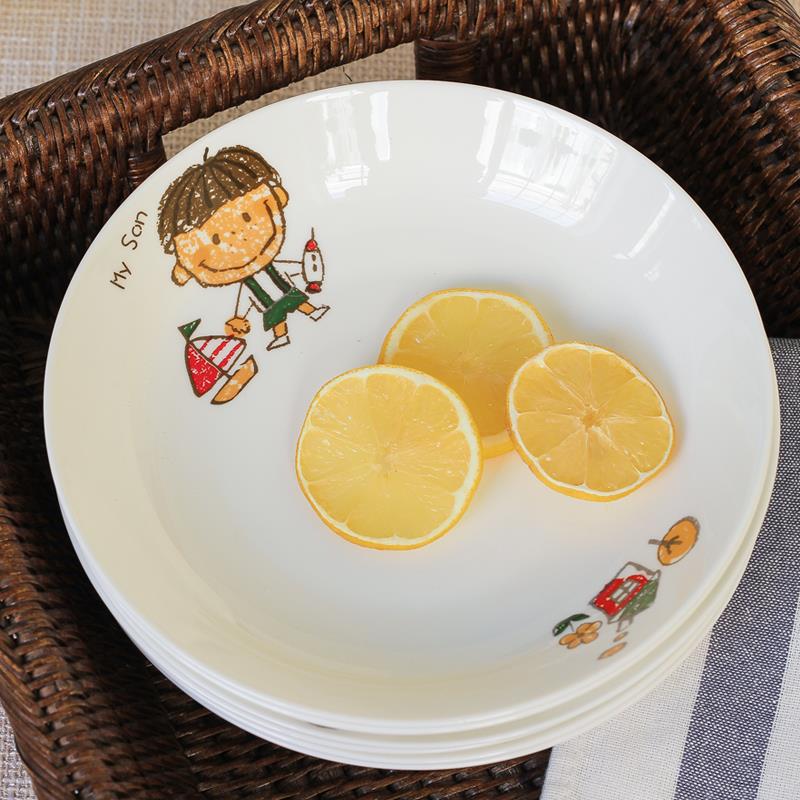 8英寸骨瓷盘子家庭餐具套装陶瓷装菜盘子卡通儿童头像 亲子一家