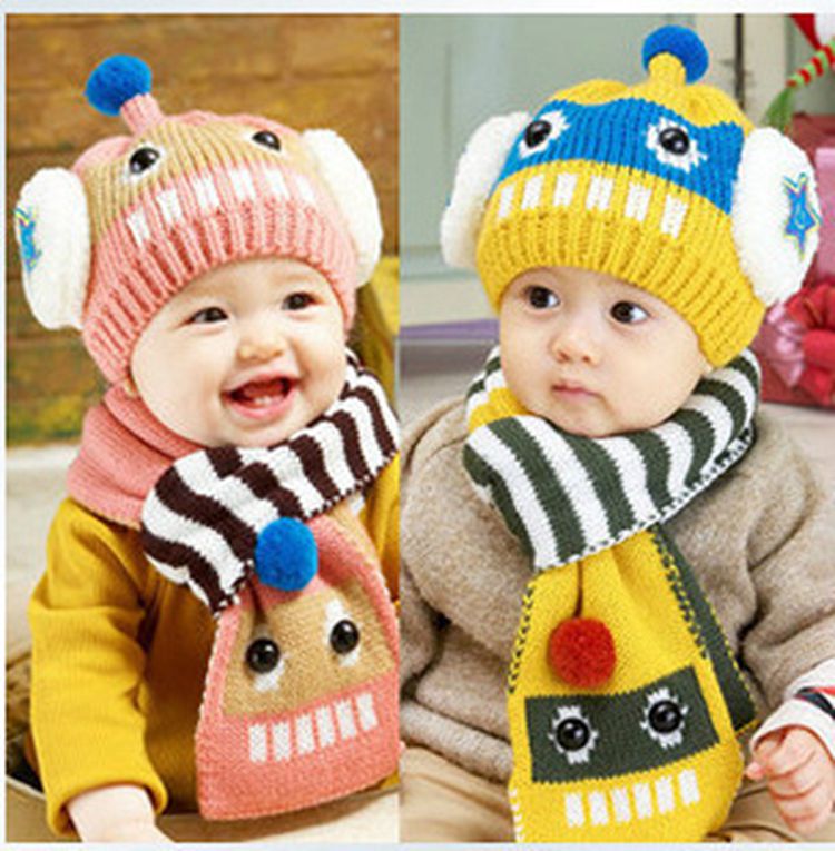 韩版儿童帽子婴儿帽子宝宝帽子毛线帽2件套秋冬季男女童帽子