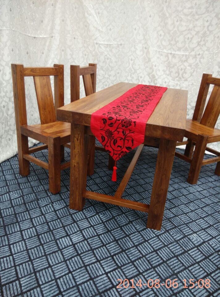 老榆木餐桌 原木六人全实木餐桌家具多功能简约长条桌
