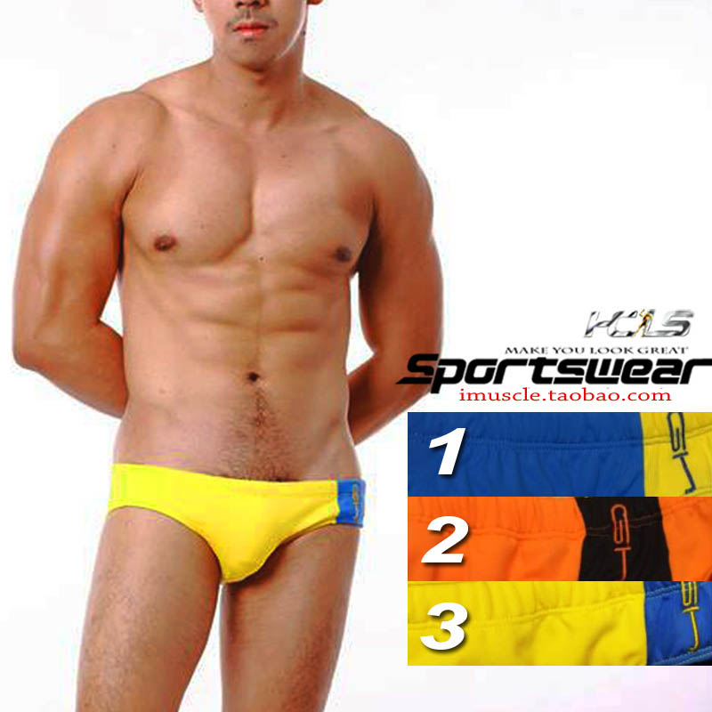 經典時尚 低腰寬版三角泳褲/1.藍黃配色/2.橘黑配色/3.黃藍配色