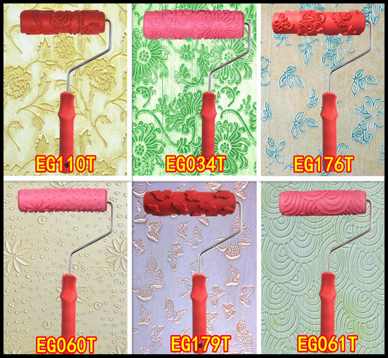 EG110玫瑰花款硅藻泥压花滚筒艺术漆涂料肌理漆壁膜橡胶滚花工具