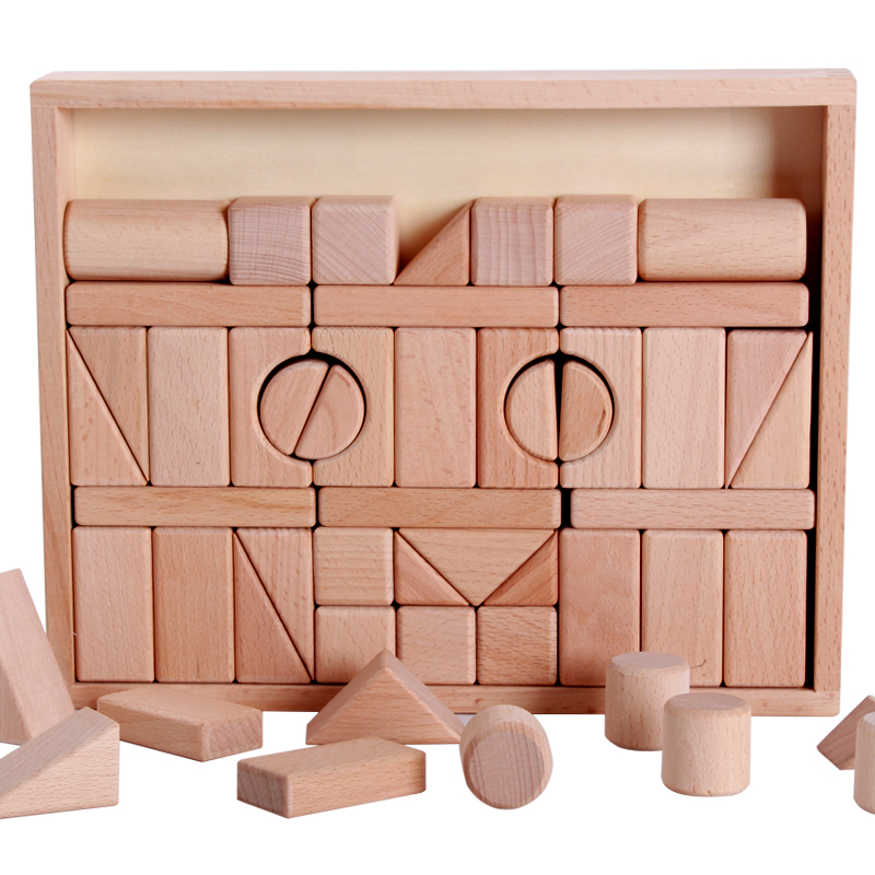 木制可啃咬原实木环保大颗木头拼装积木玩具1-2-3-6周岁儿童礼物