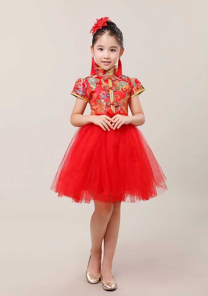 儿童合唱服中国风喜庆龙袍蓬蓬裙舞蹈演出服女童元旦古筝表演服装
