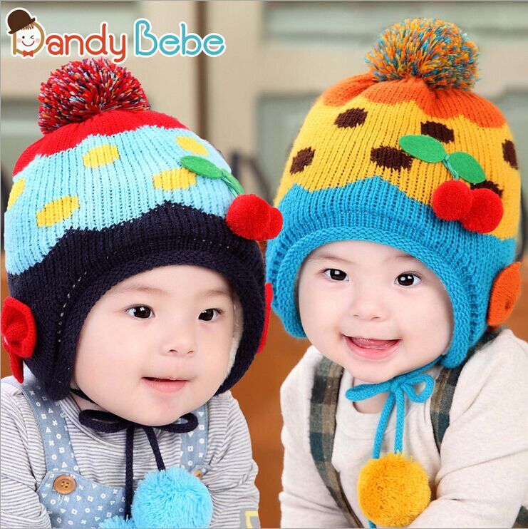 dandybebe韩版宝宝套头帽 冬季新款帽 婴儿帽 樱桃童帽新款加绒