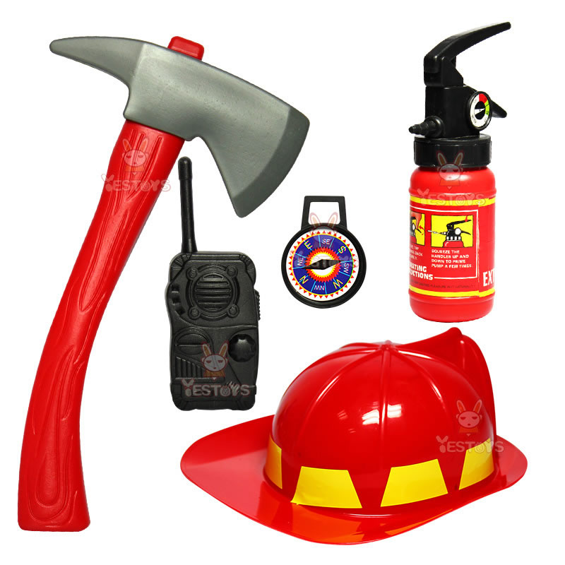 消防帽头盔玩具 亲子游戏套装 消防帽斧头对讲机灭火筒指南针道具