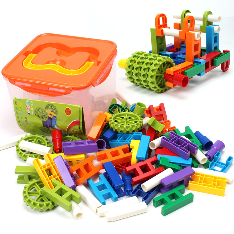 正品儿童益智玩具拼插积木塑料拼装益智游戏早教智力开发DIY 带轮