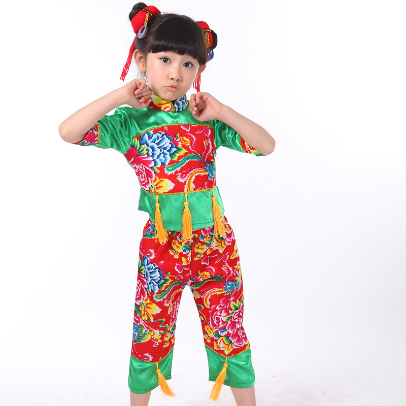包邮儿童民族演出服女孩古装秧歌服红舞蹈服装幼儿园表演服