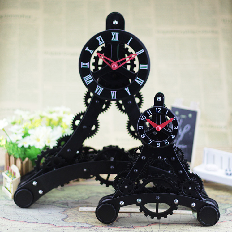 创意齿轮时钟埃菲尔铁塔巴黎座钟金属铁艺石英钟时尚礼品办公室钟
