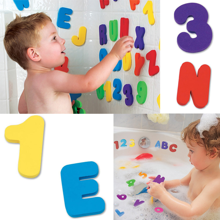 36片儿童宝宝洗澡认知漂浮字母数字泡沫贴贴墙婴幼儿戏水益智玩具