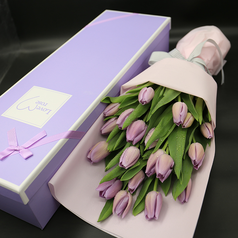 进口紫黄粉色郁金香鲜花束礼盒上海鲜花同城速递北京杭州花店
