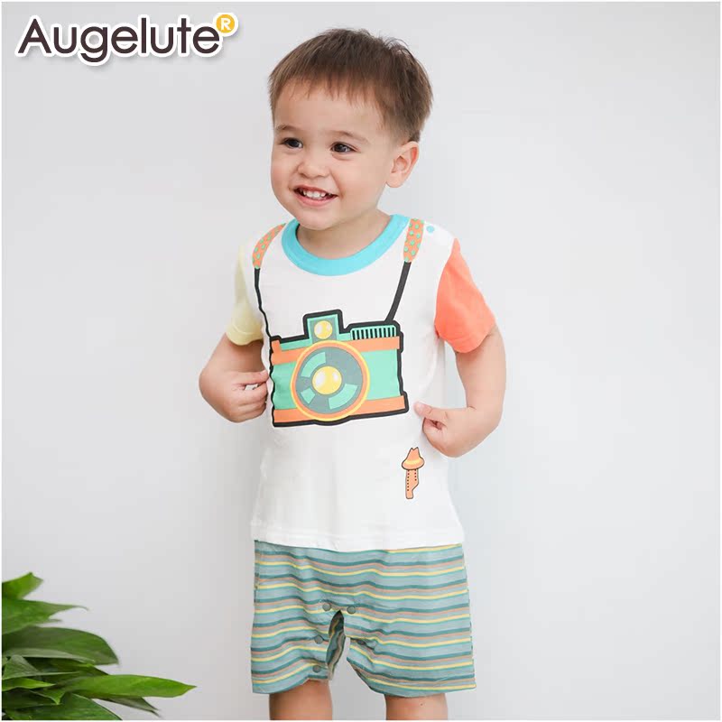 Augelute婴儿连体衣 2个月宝宝短袖连身衣爬服哈衣42233