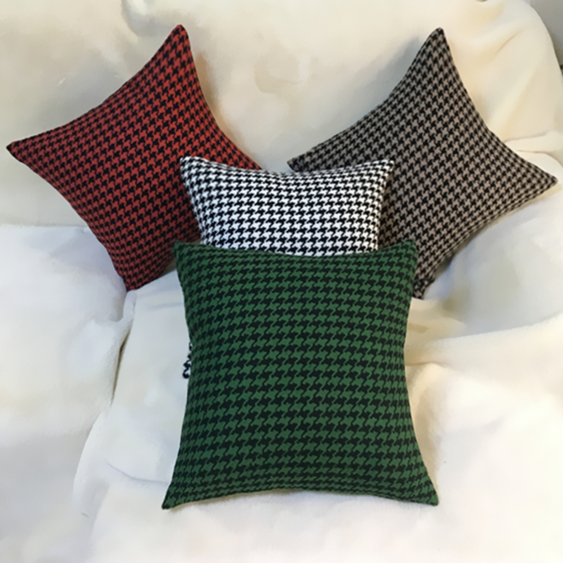 艺尚样板房抱枕红色绿色千格鸟靠枕客厅软装靠垫简约靠包沙发腰枕