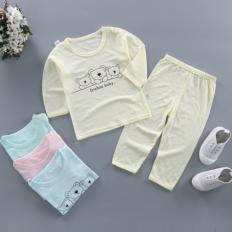 婴儿衣服夏装薄款男女宝宝竹节棉套装夏季纯棉新生儿童睡衣空调服